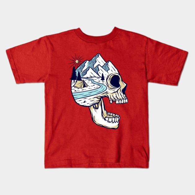 Scary Skull Nature Illustration Kids T-Shirt by Mako Design 